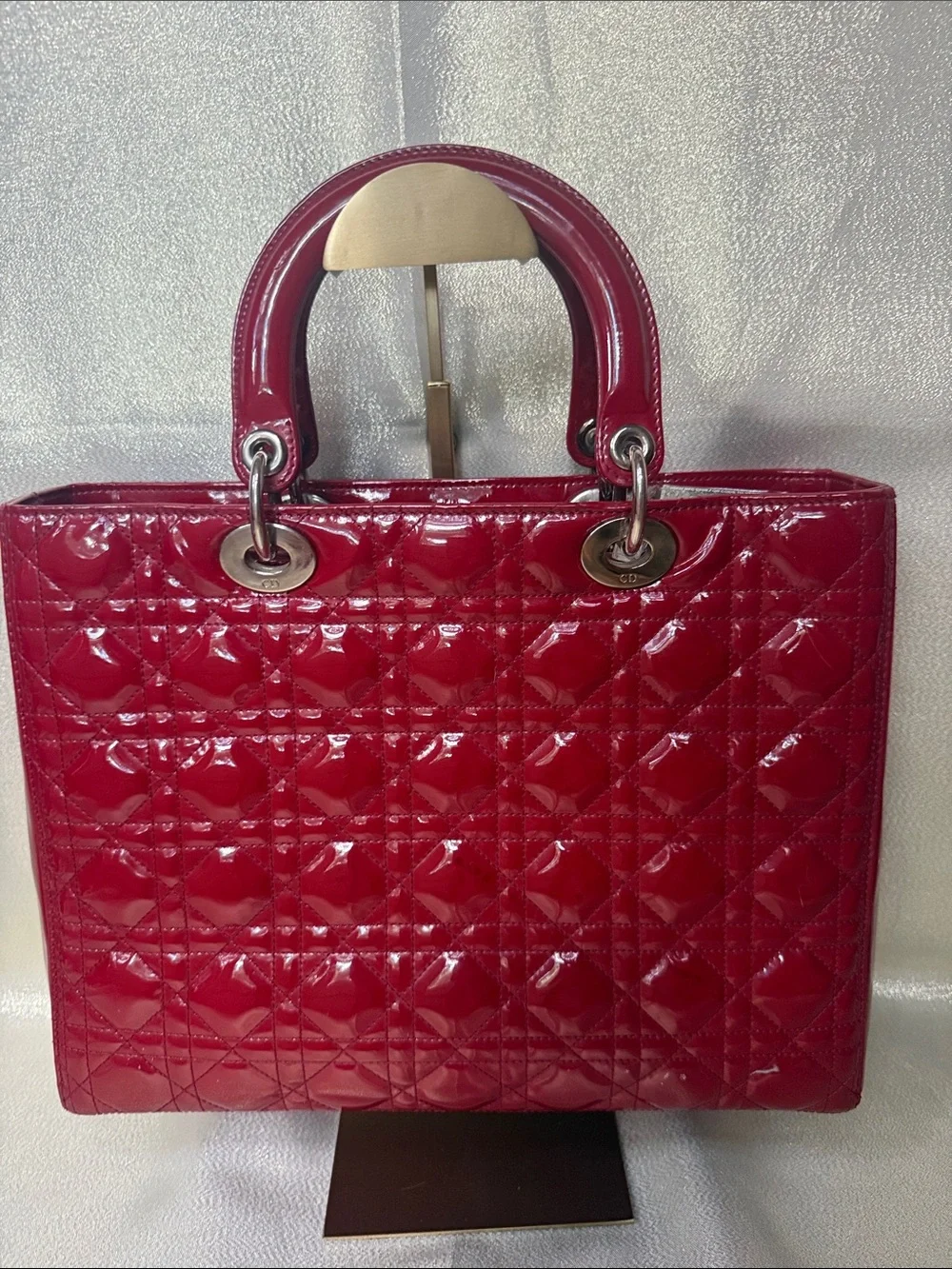 Dior Patent Quilted Tote - Red